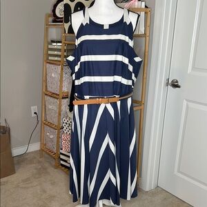 Eliza J Blue and White Sleeveless Cotton Sundress